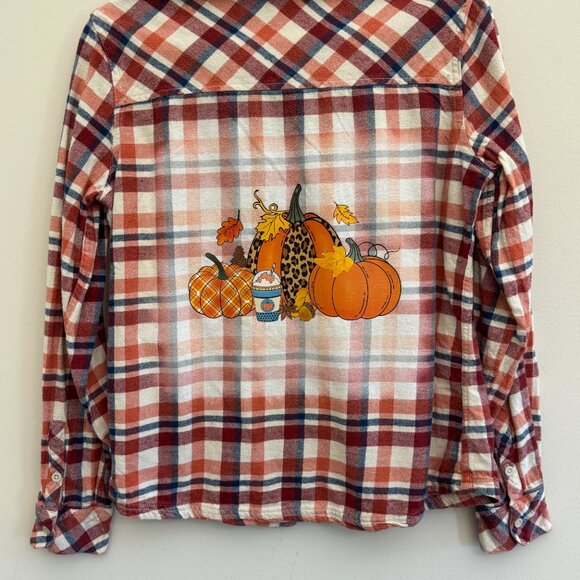 Hand Crafted Tops - Eastern Mountain Sports Flannel - Upcycled Fall Pumpkin Transfer HANDCRAFTED